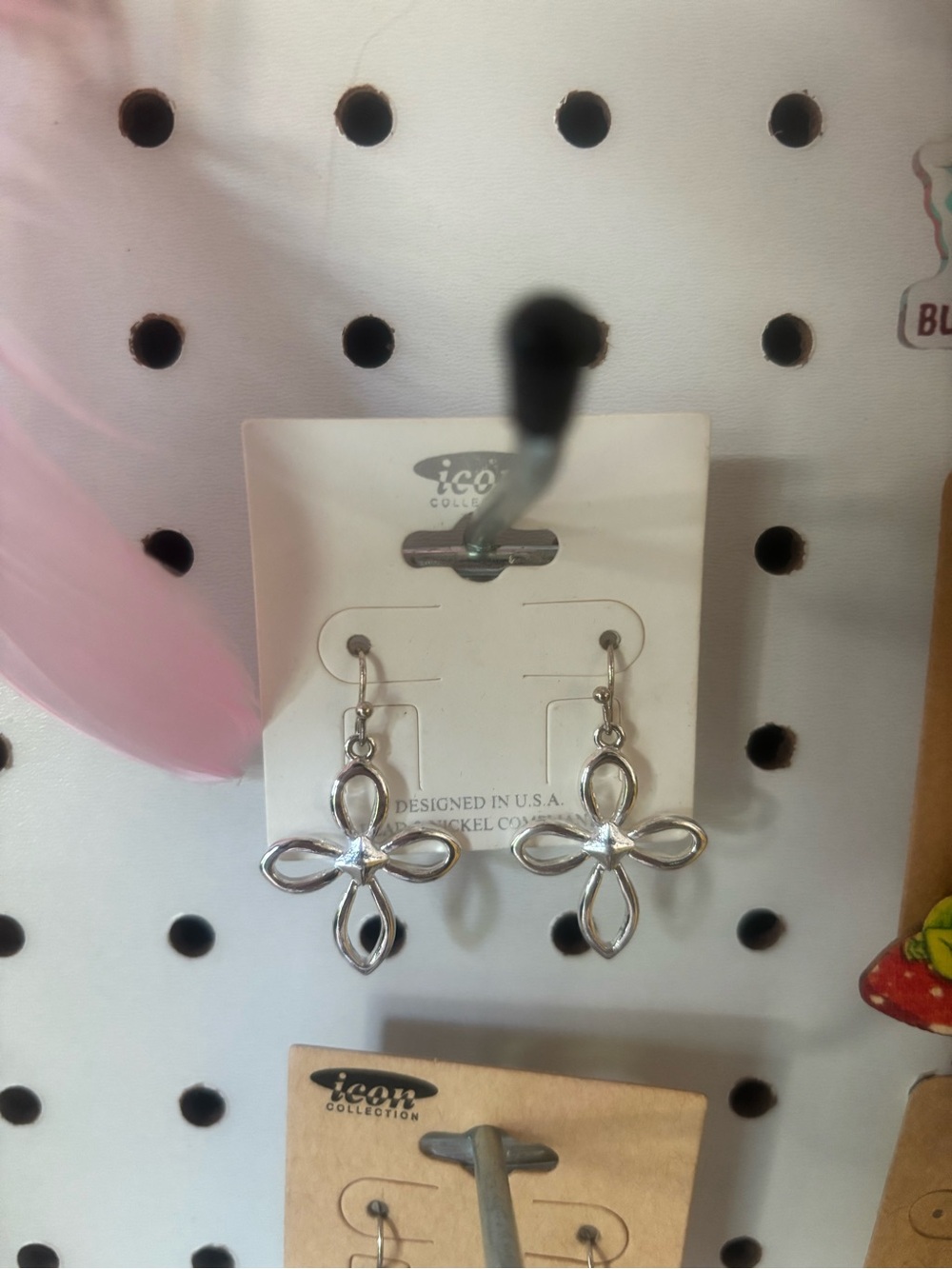 IC COLLECTION Silver Open Petal Cross Drop Earrings